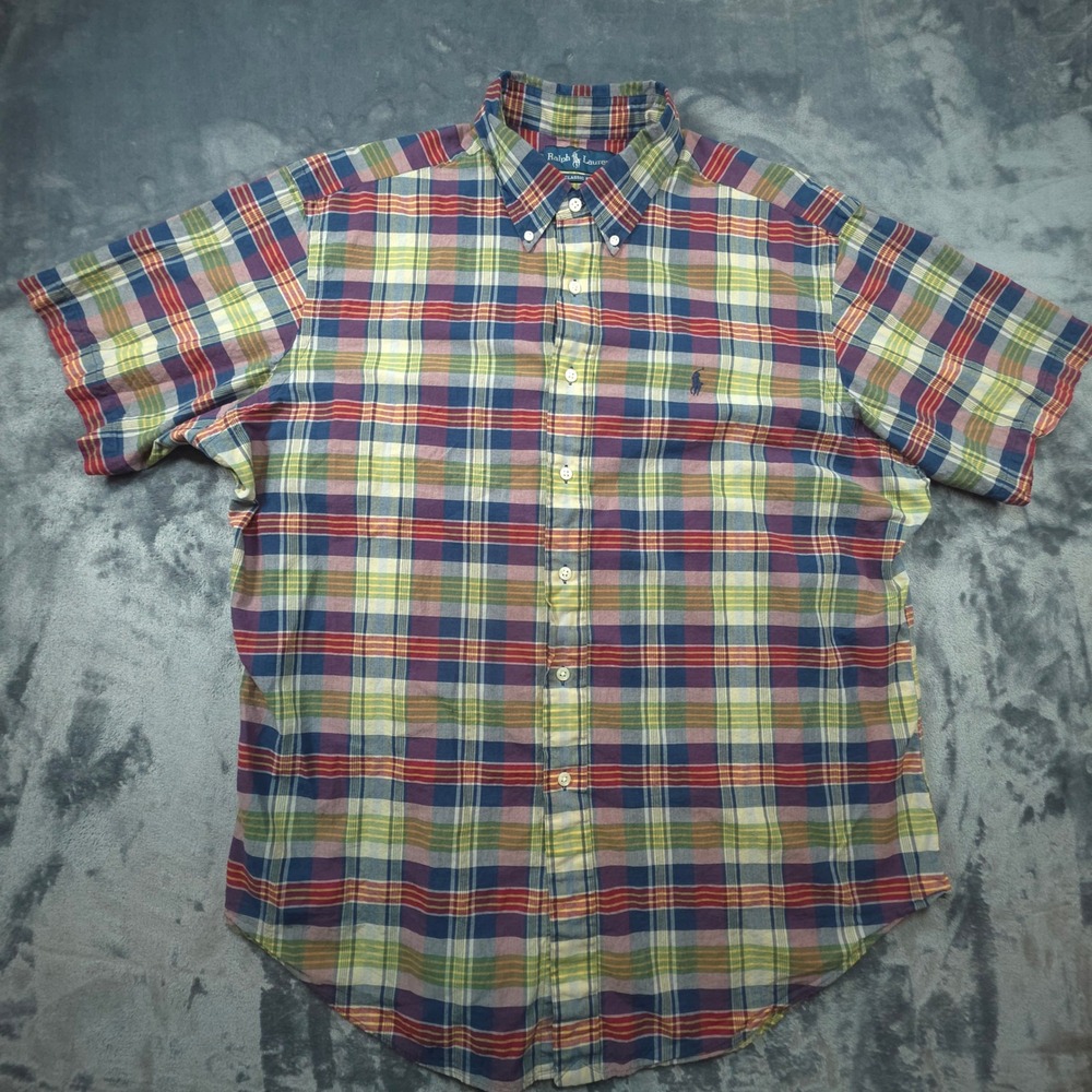 Ralph Lauren Classic Fit Plaid Button Down Shirt Mens XL Short Sleeve Multi